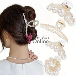 Clame pentru prins parul tip cleste CLM025DD, set 4 bucati Alb-Crem perlat